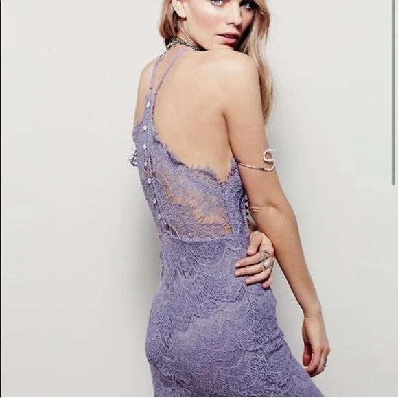 Free People - She Got It Eyelash Purple Lace Lined Spaghetti Strap Slip Dress M - Picture 2 of 13
